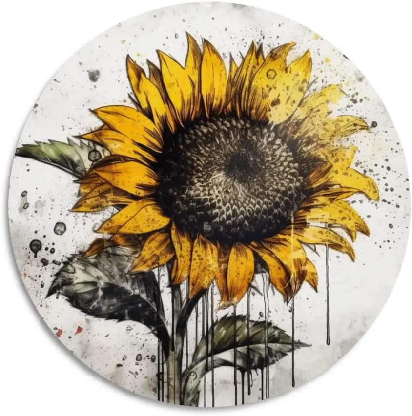 

Retro Round Metal Aluminium Tin Sign Garden Flower Metal Tin Sign, Beautiful Sunflower, Farmhouse Sign Country Farm Kitchen Wall