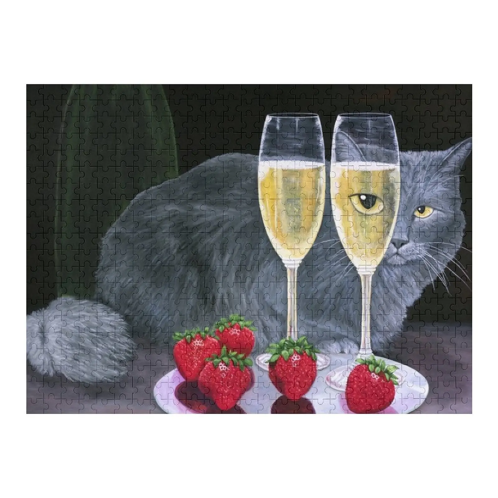 

Длинноволосатый серый кот с игривым вином и клубникой, головоломка, фото, персонализированные игрушки на заказ, игрушки для детей, головоломка