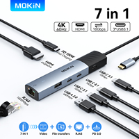 MOKiN USB Hub Docking Station Laptop Hub Adapter with 4K60Hz HDMI 10Gbps USB3.1 1000Mbps Ethernet 100W PD3.0 for Macbook Pro/Air