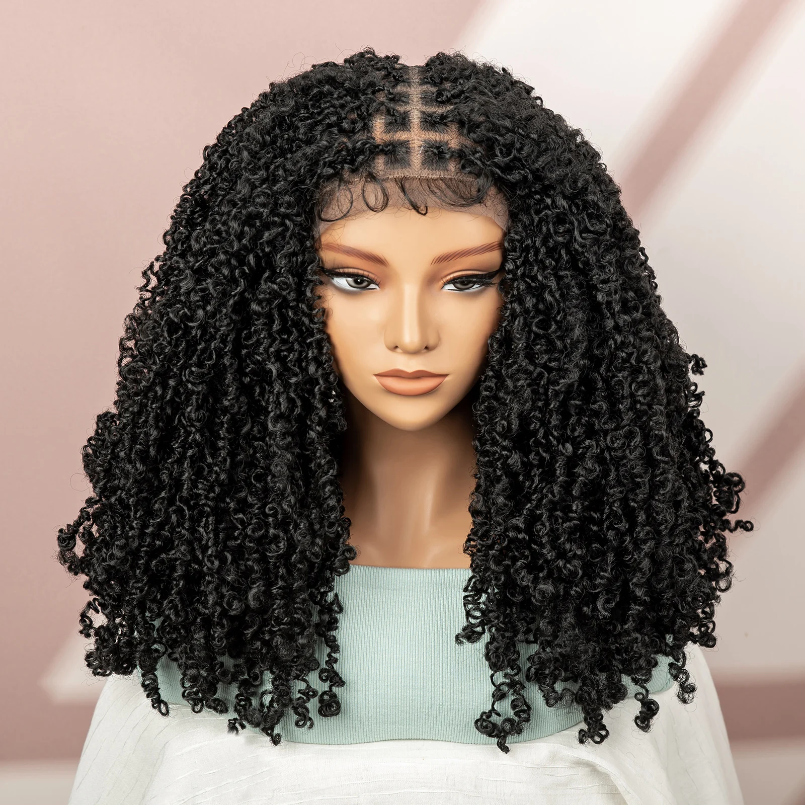 Perruques Afro tressées de 18 pouces, perruque synthétique pleine boîte de dentelle avec cheveux de bébé, tresses torsadées sans nœuds, perruque Dreadlocks