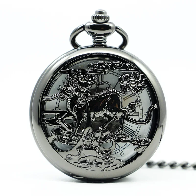 Exquisite Elegant Pocket Watch Vintage Charm Blue Roman Numeral Display Mechanical Chain Pocket&Fob Watches PJX1238