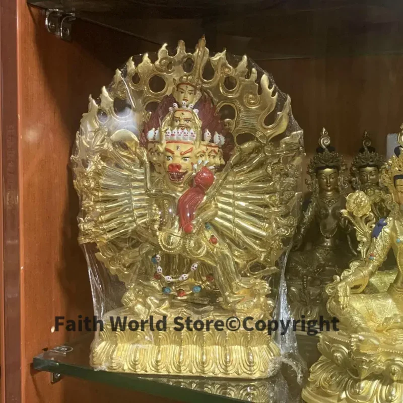 33CM large High-grade gold gilding Buddha brass statue HOME family effective protection Tibetan Nepal DA WEI DE Yamantaka Buddha