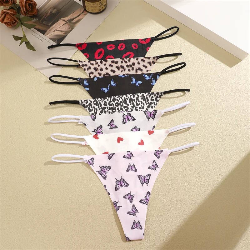 FINETOO 3Pcs Seamless Silk G String Leopard Women Panties Flower Bikini Sexy Thongs Female Comfortable Low-waist Lingerie XS-XL