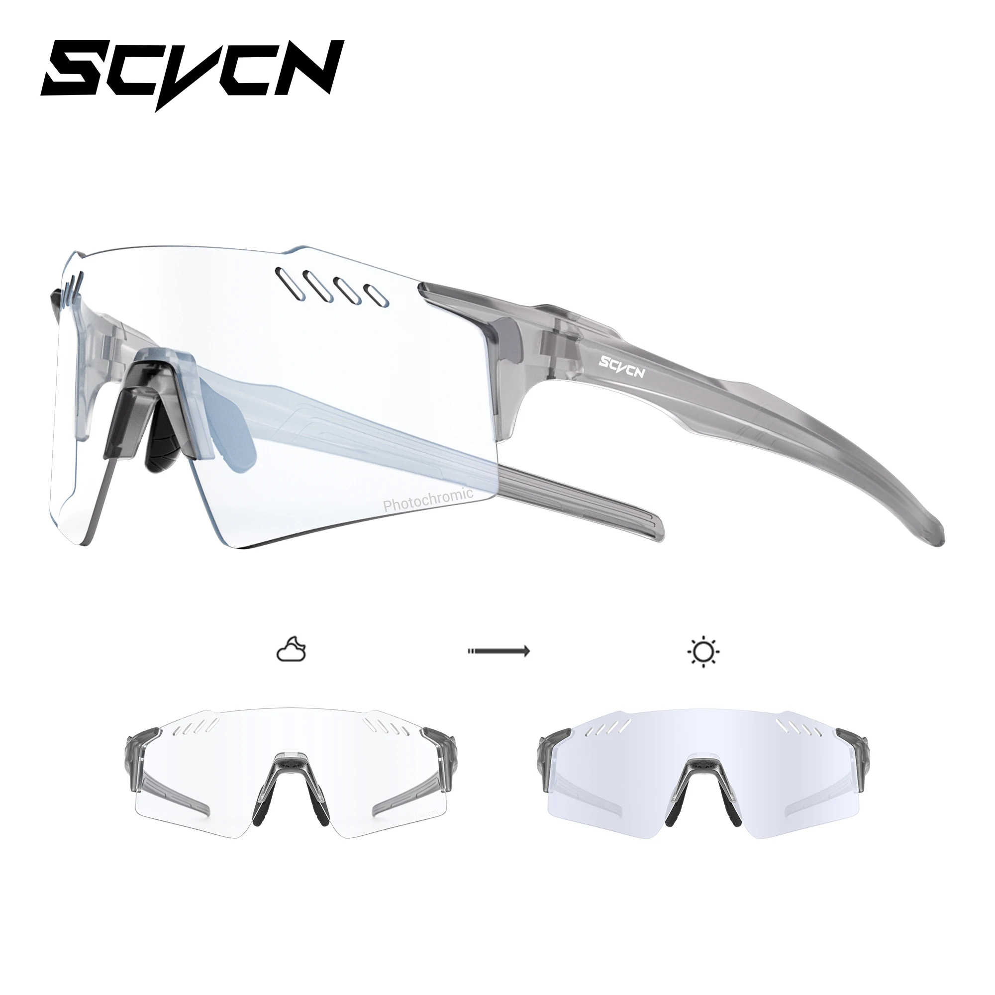 SCVCN Wanderbrillen, modisch, randlos, Fahrradbrille, Outdoor-Sport, Laufen, Fahren, Sonnenbrille für Herren, Schutzbrille, MTB, Fahrrad, 1-Linse