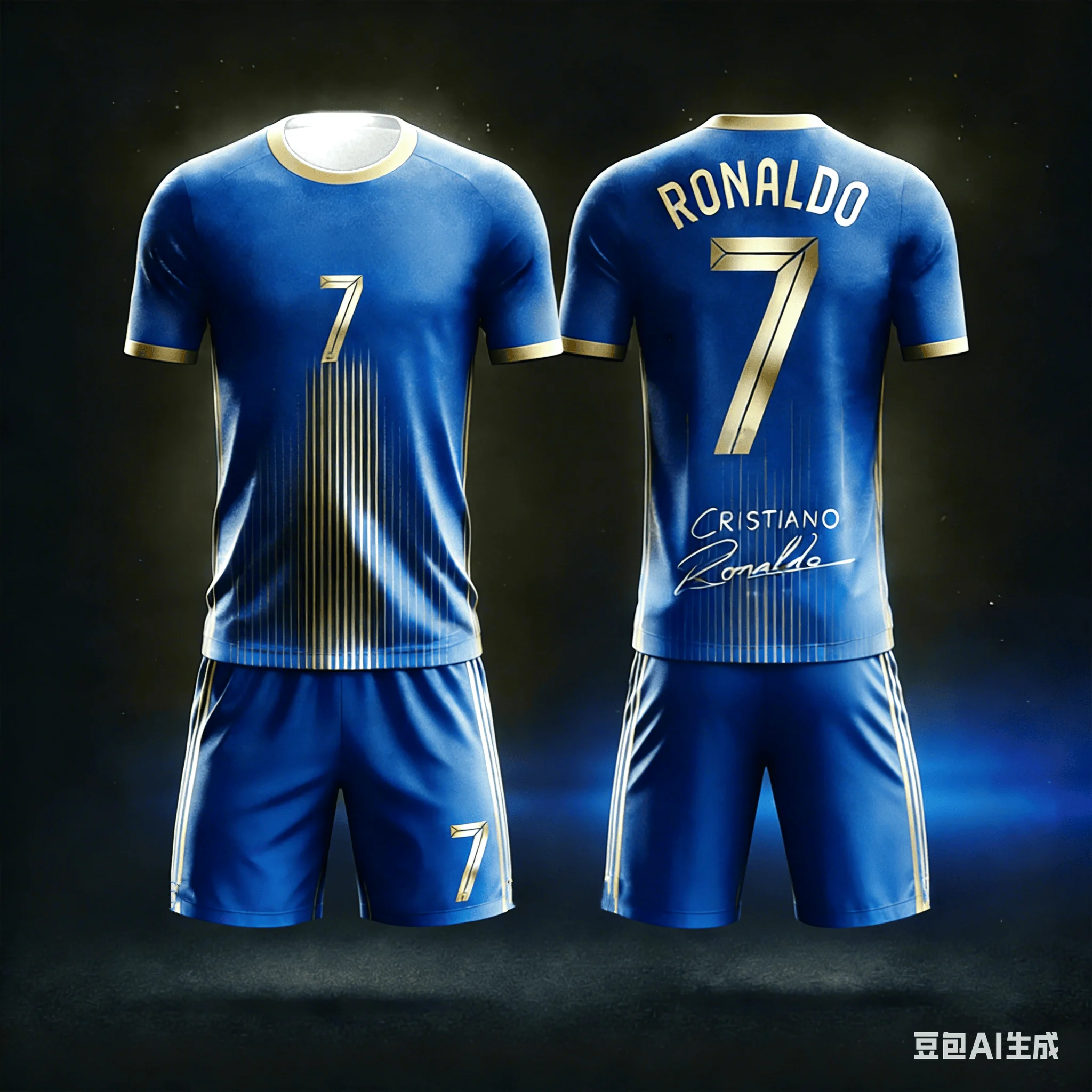 Summer Blue and White Bar #Ronaldo No.7# 3D Men's and Women's Training Sports Short Sleeved Shorts Jersey Set Birthday Gift Kids