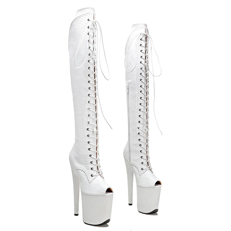 Leecabe 20CM/8inches Snake Upper Open Toe young trend fashion boots High Heel platform Pole Dance boot
