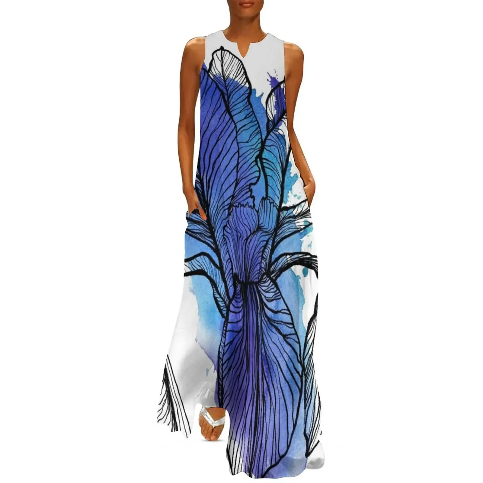 

Blue line art Iris Long Dress elegant guest wedding dress womens dress Women's summer skirt summer dresses womens 2025