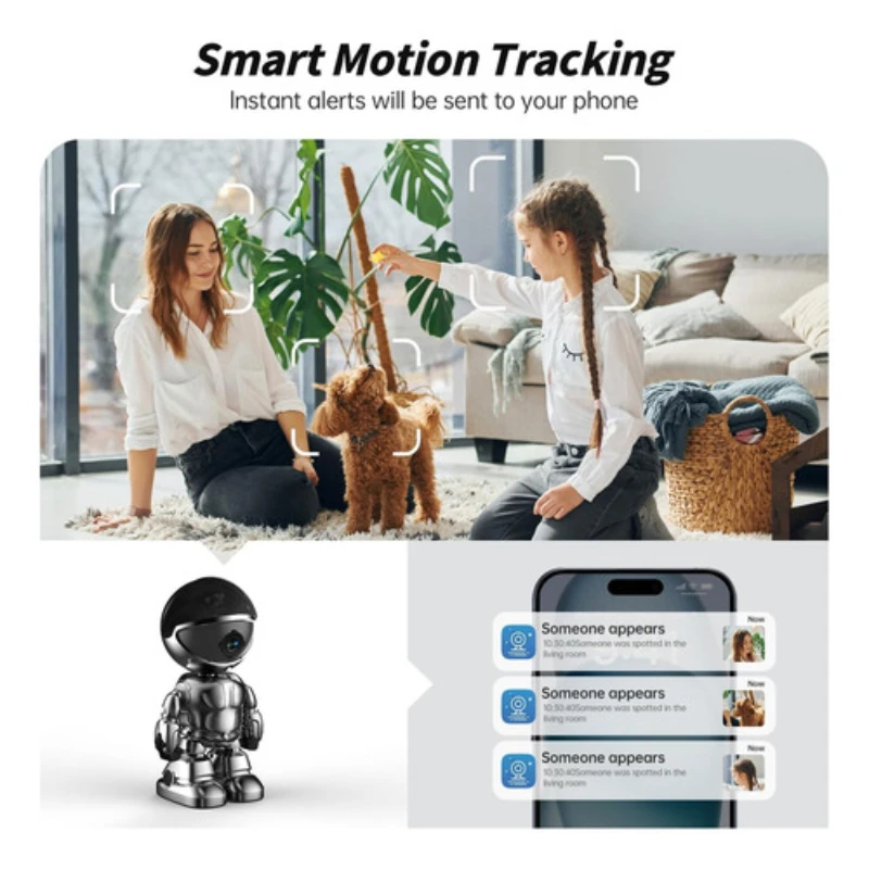 روبوت الكاميرا الداخلية |   كاميرا الحيوانات الأليفة، صوت ثنائي الاتجاه، رؤية ليلية ملونة، كاميرا للحيوانات الأليفة/الطفل مع تطبيق جوال، كاميرا تجسس، تتبع الحركة