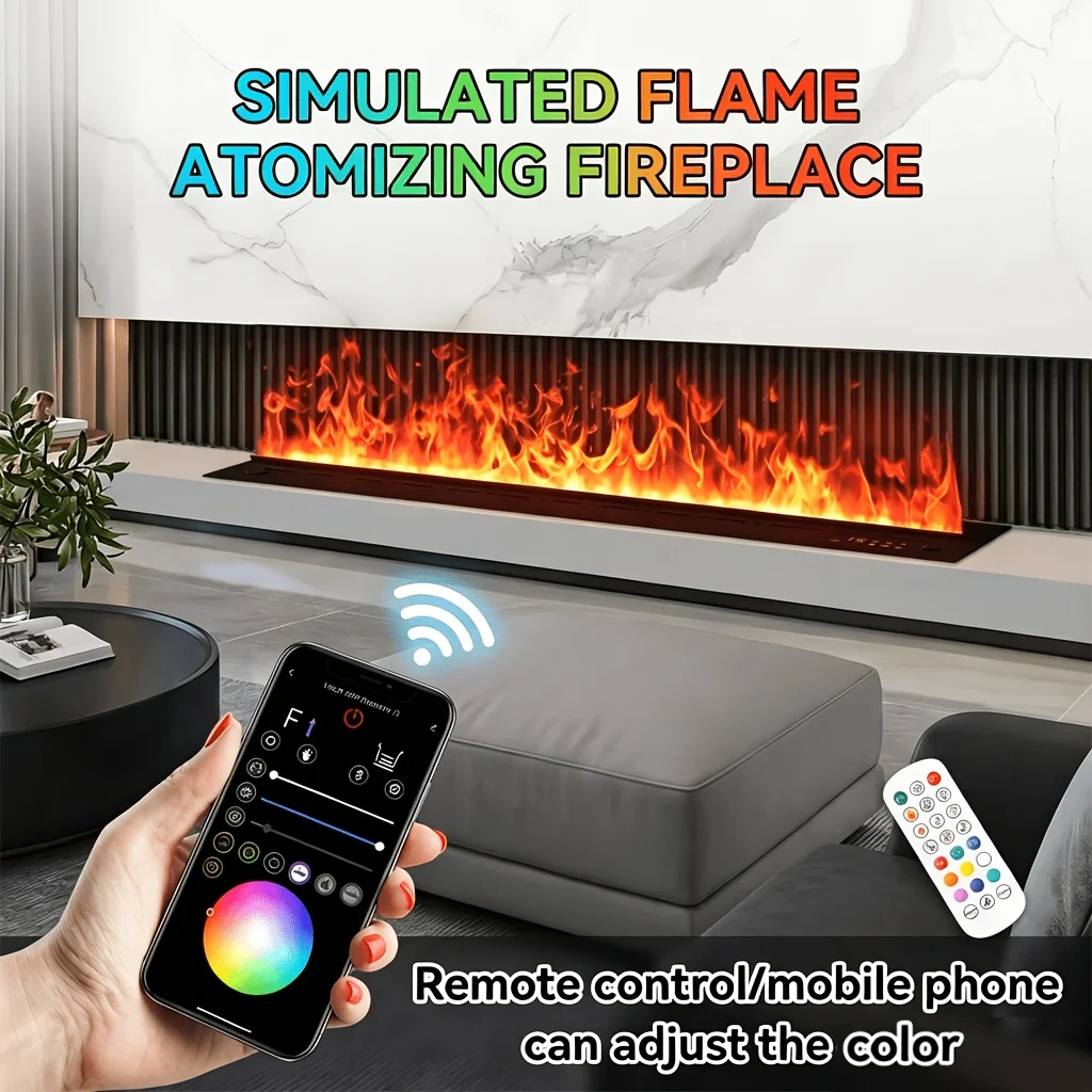 3D Smart Elektrokamin |   Eingebauter Luftbefeuchter für das ganze Haus |   Wassernebel-Befeuchtung + LED-Flammeneffekt |   Kaminholz-Soundeffekt |   TV-Schrank-Dekoration