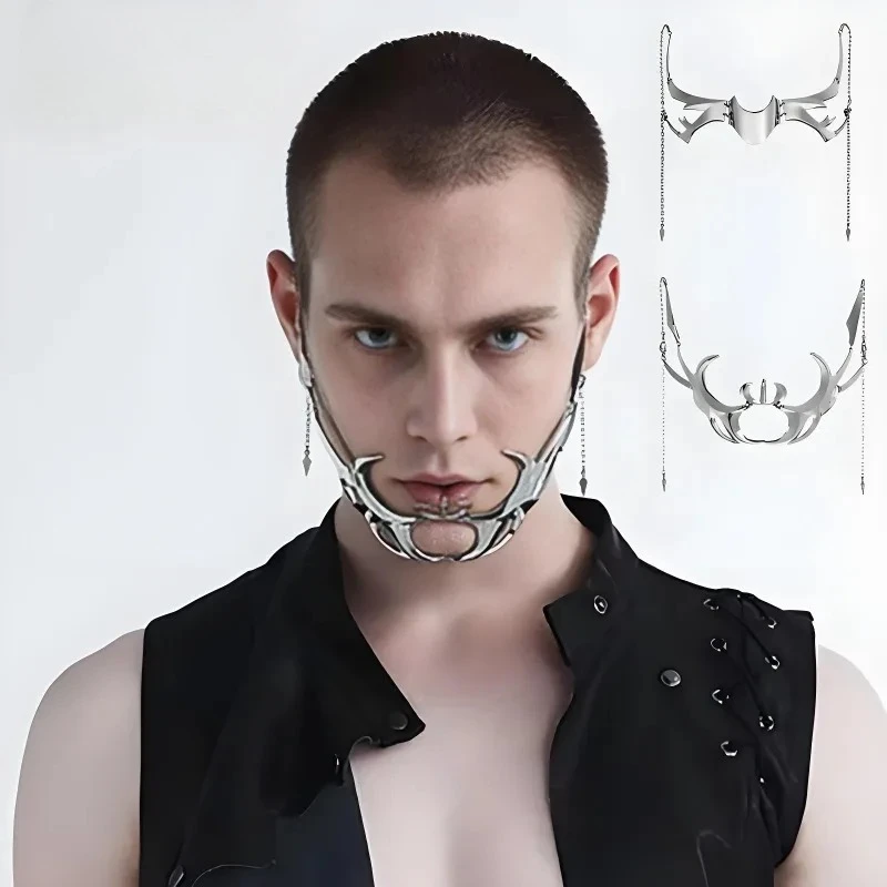 Cyber Punk Masquerade Mask Robot Party Prom Metal Mask Unisex Irregular Jewelry Irregular Metal Face Accessories for Women Men