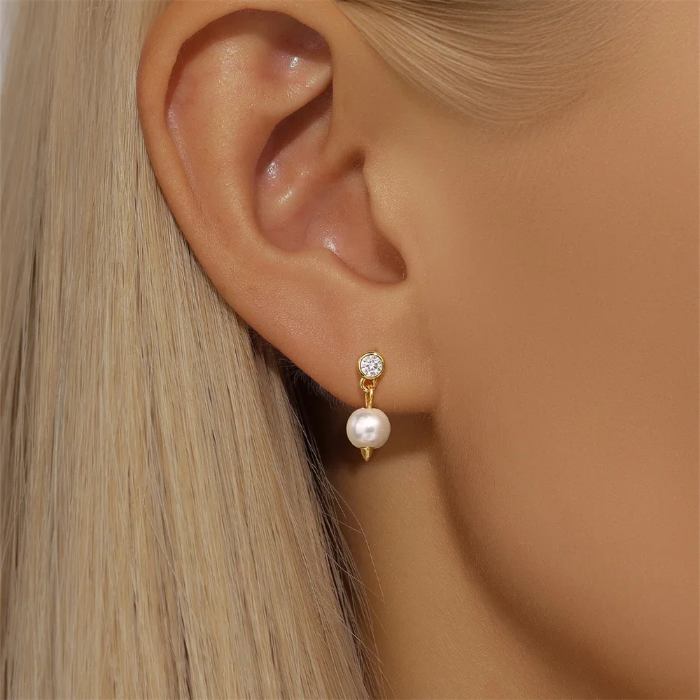 KO 925 Sterling Silver Golden single pearl Australian treasure zircon earrings for women 2024 New Wedding Jewelry brinco