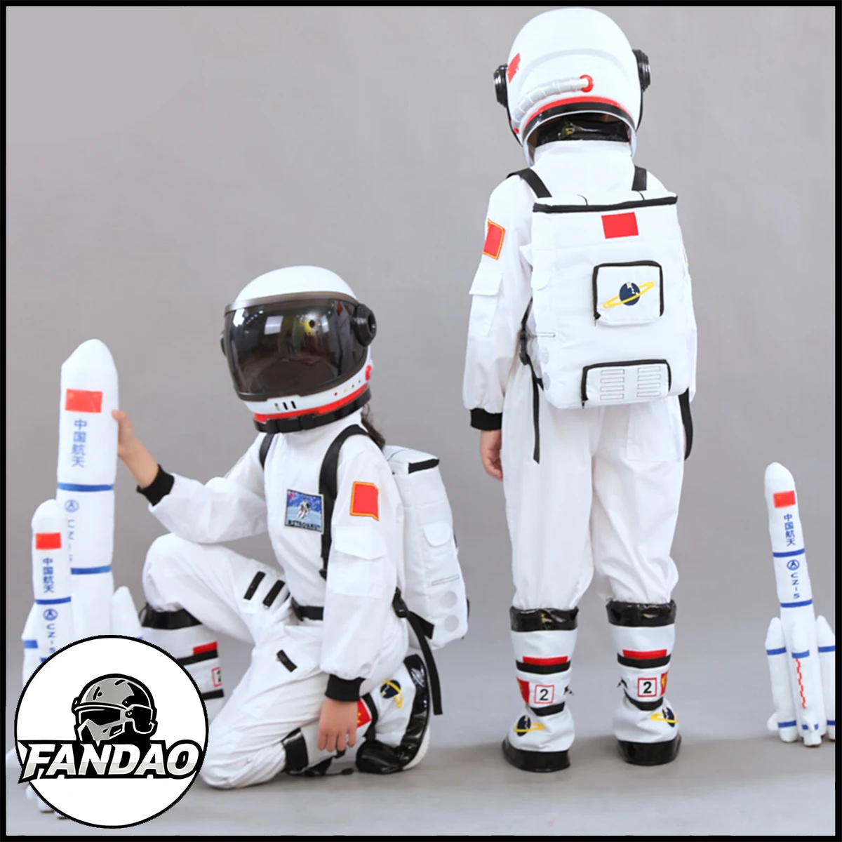 Children's Astronaut Costume Space Helmet Jumpsuit Shoe Covers Backpack Role-Playing Costumes for Halloween Christmas Kid's Gift