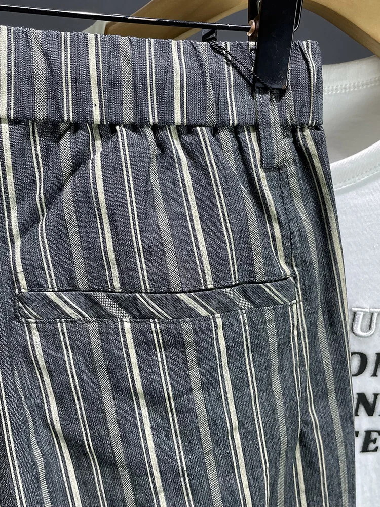 Pantaloni casual a righe di fascia alta alla moda Pantaloni larghi dritti sottili estivi Dstring Harlan giapponese Sle a nove pezzi