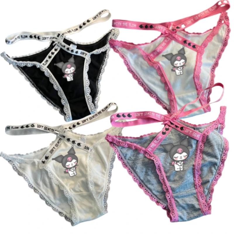 

Cartoon Pattern Kuromi Girl's Dopamine Girl Triangle Pants Summer Hollow Out Sexy Pure Desire Mid Waist Slim Belt Underwear