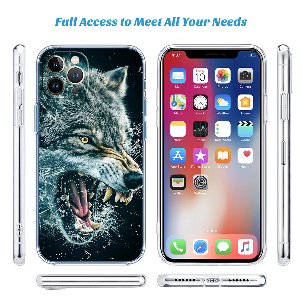 DK3 Animal Wolf Soft Shell Transparent Phone Case for Motorola Moto G7 G8 G9 G84 G85 G73 G24 G15 Z2 Play Power Plus view 6