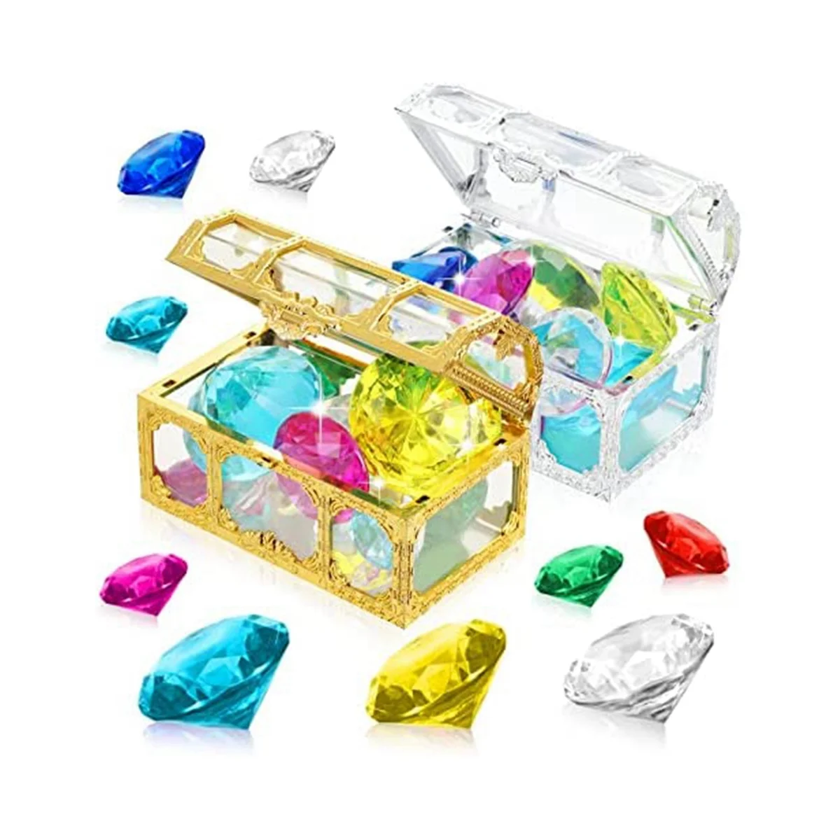 24 PCS Diving Gem Pool Toys Colorful Summer Swimming Gem Diving Toys Treasure Pirate Boxes Underwater Swimming Toy Set