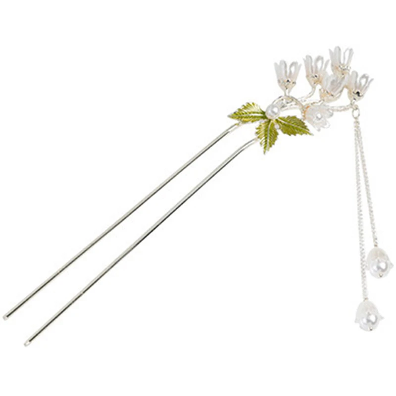 

*Magnolia Flower Hair Stick Chinese Hanfu Hair Accessories U-shaped Pearl Tassel Hairpin Chopstick Vintage Hair Bun Jewelry Gift