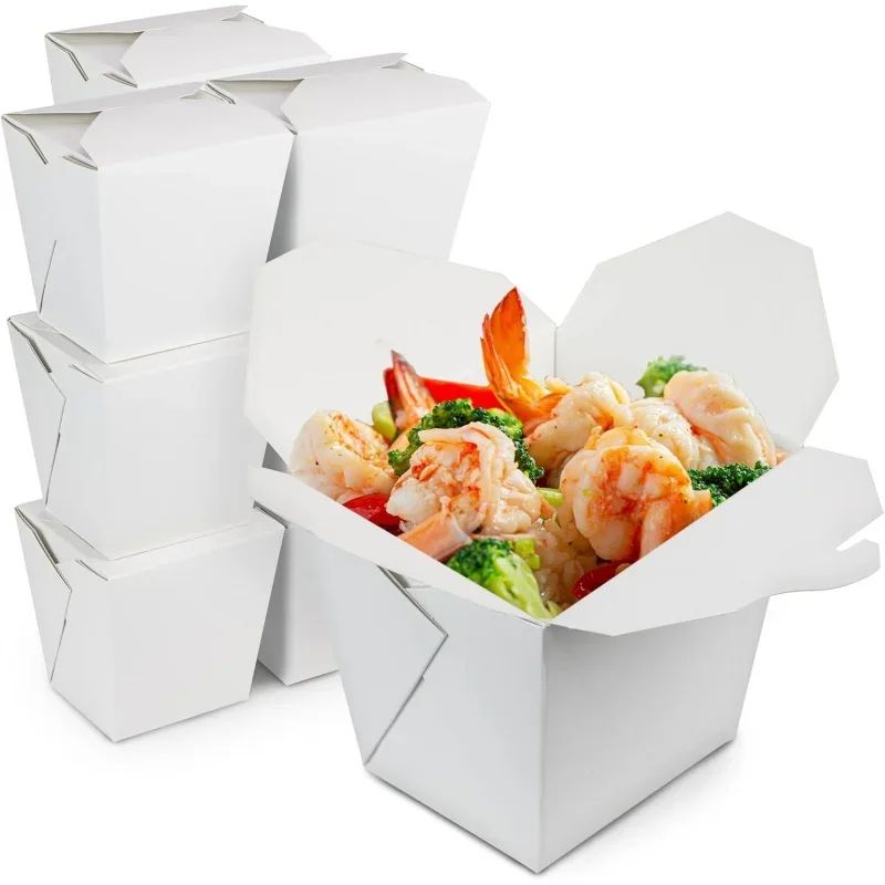 [450] Take Out Boxes - 26 oz Plain White Food Containers To Go Asian Meals - Noodles, Rice - Takeout Packaging Business