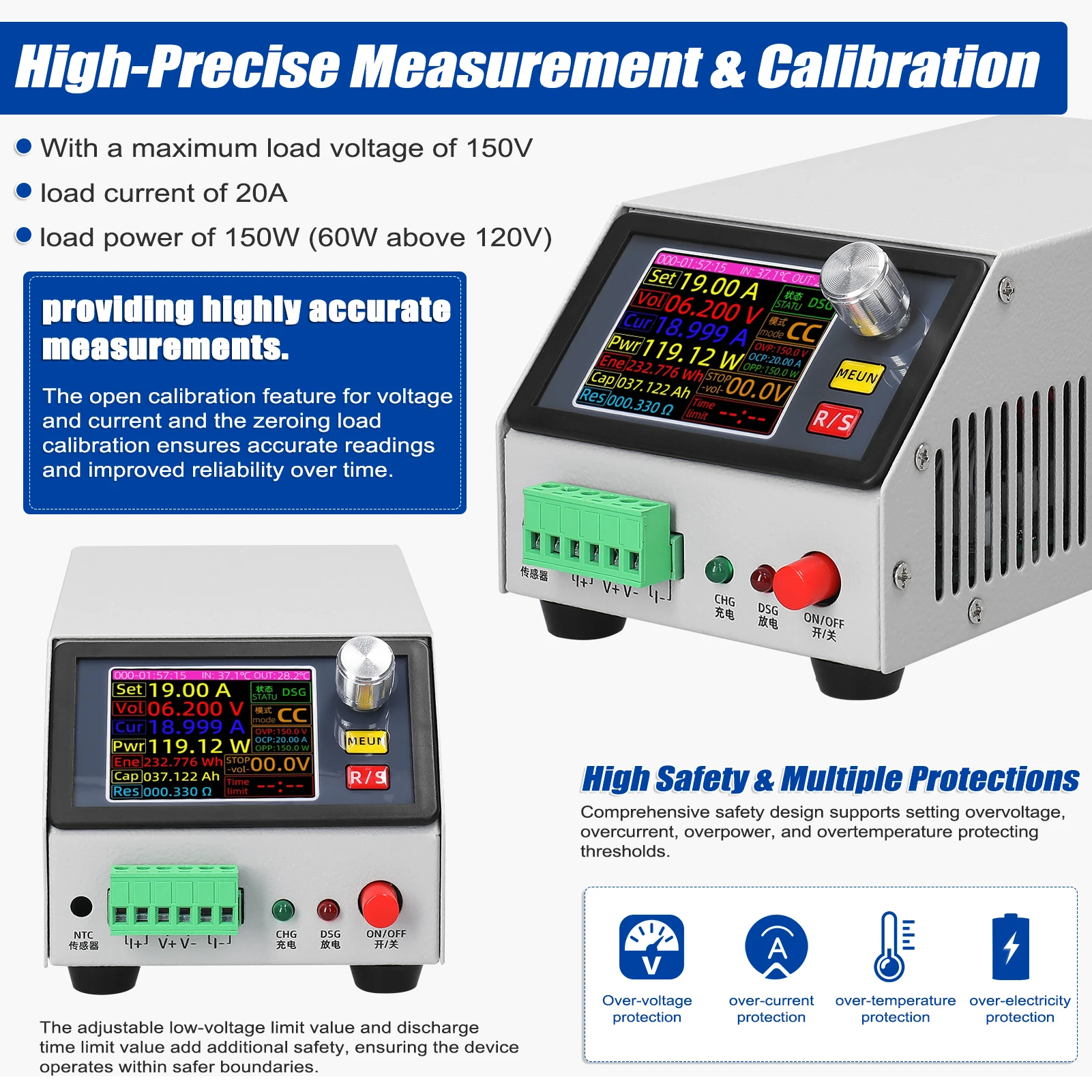 2.4inch Color Screen Electronic Load Support Constant Current/Power/Resistance Mode Data Calibration Multiple Parameter Setting