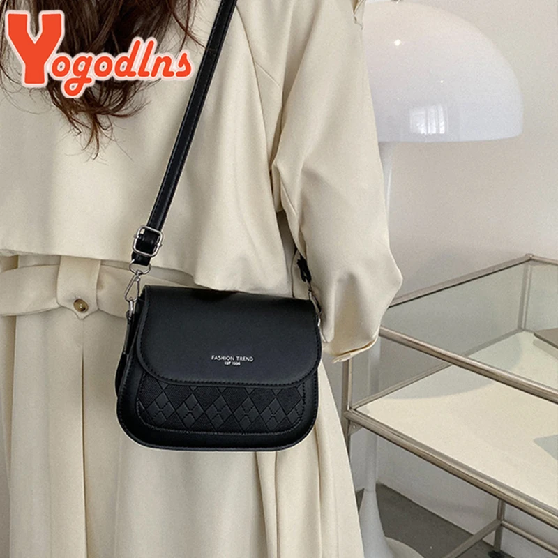 Yogodlns Luxury Flap Saddle Shoulder Bag For Women PU Leather Messenger Bag Vintage Brand Ladies Crossbody Bag Small Square Bag