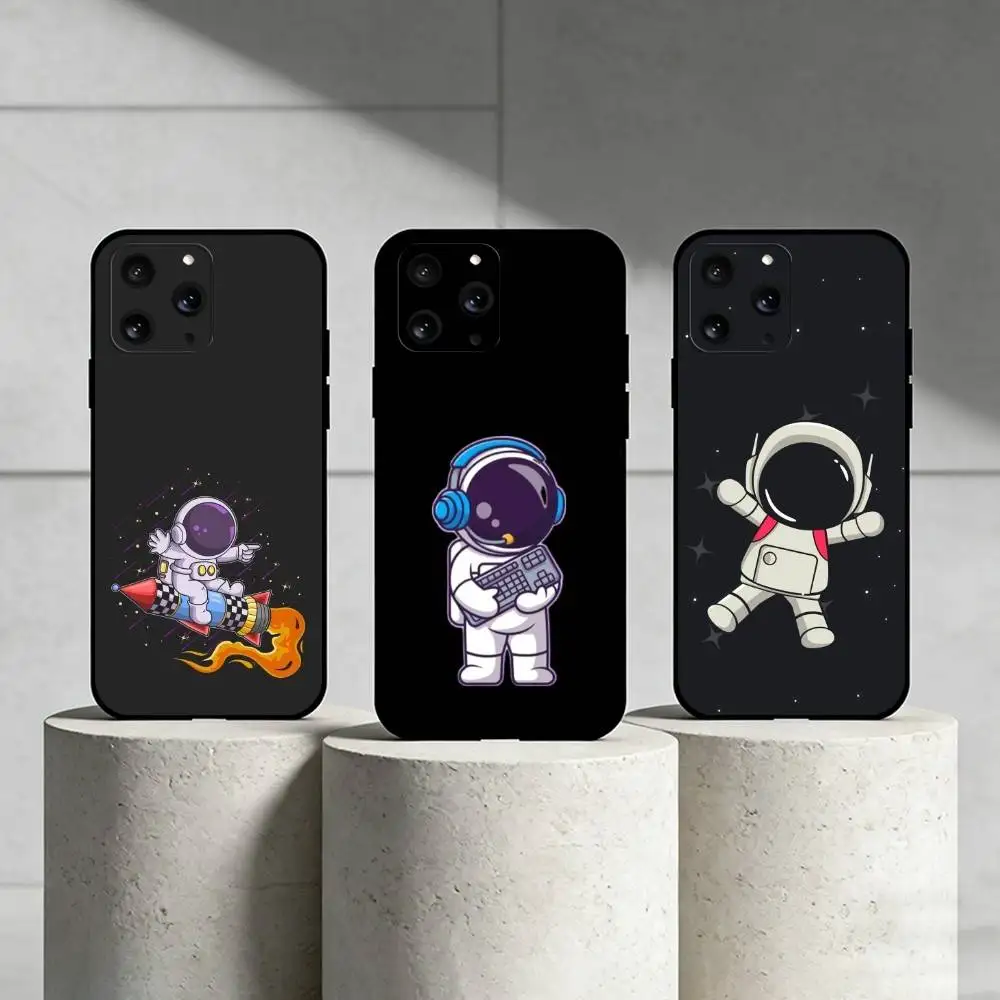 

Q-Q version of astronaut Phone Case For iPhone 17,16,15,14,13,12,11 Plus,Pro Max,SE4Soft Silicone Black Cover
