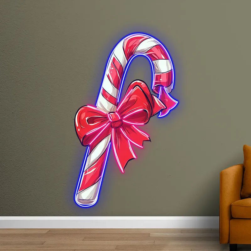 Candy Cane Led Custom Neon Sign, Christmas Gift for Home Decor, Merry Xmas Party Wall Hanging Light, Living Room Decor LED Light