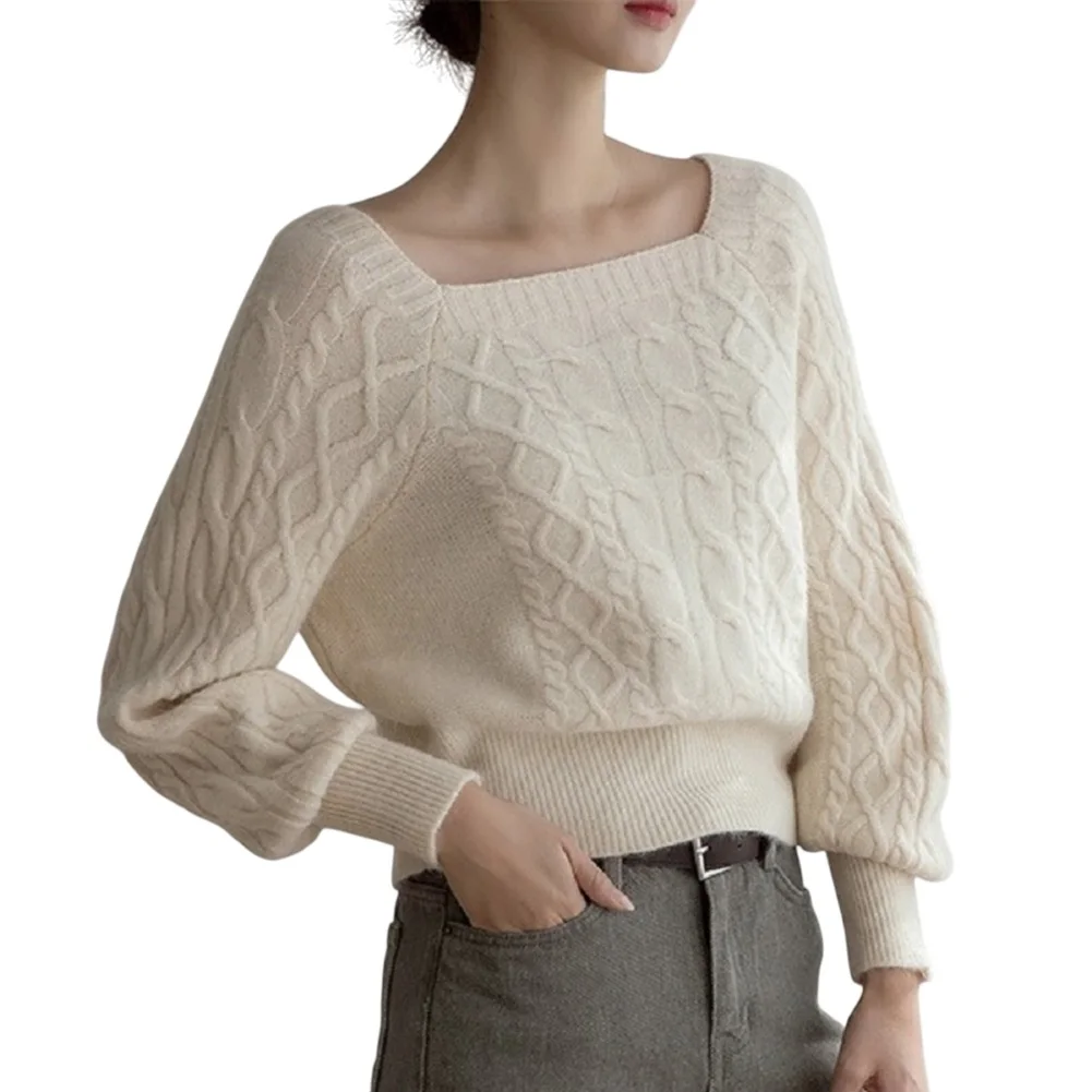 Autumn Winter Sweater Khaki Loose Knit Sweater Comfortable Fit Long Sleeve Pattern Solid Regular Length Round Neck