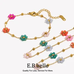 E.B.belle Colorful Beads Flower Charm Y2K Jewelry Set Girls Ladies Summer Beach Accessories Belly Waist Chain Necklace Bracelets