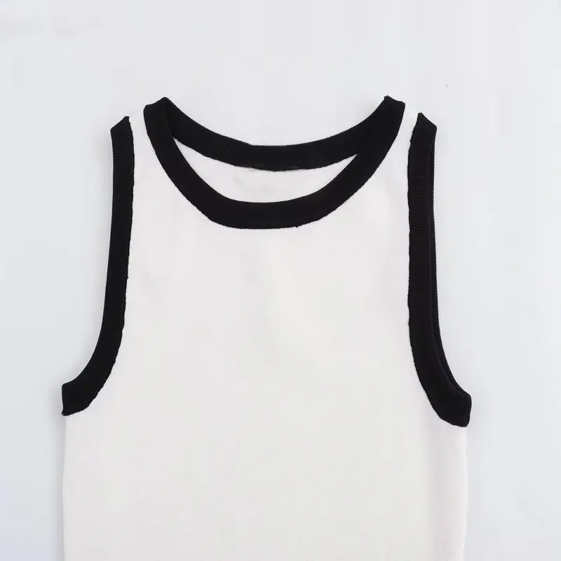 Vestido  de Punto para Mujer, Nuevo Modelo Verano 2024, Diseño de Bloques de Color en el Borde, Sin Mangas, Cuello Redond...