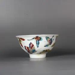 Antique Folk Kilns Of The Late Qing Dynasty And The Republic of China Pastel Enamel Butterfly Bamboo Hat Bowl Cup Tea Cup