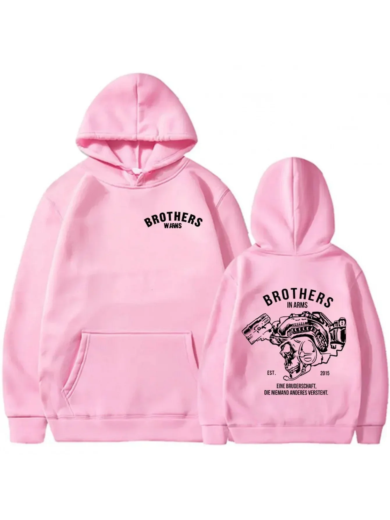Brothers In Arms Tactical Skull Hoodie, Unisex, Vintage Military Helmet Skull Graphic Print Hooded Pullover Street Sweatshirt