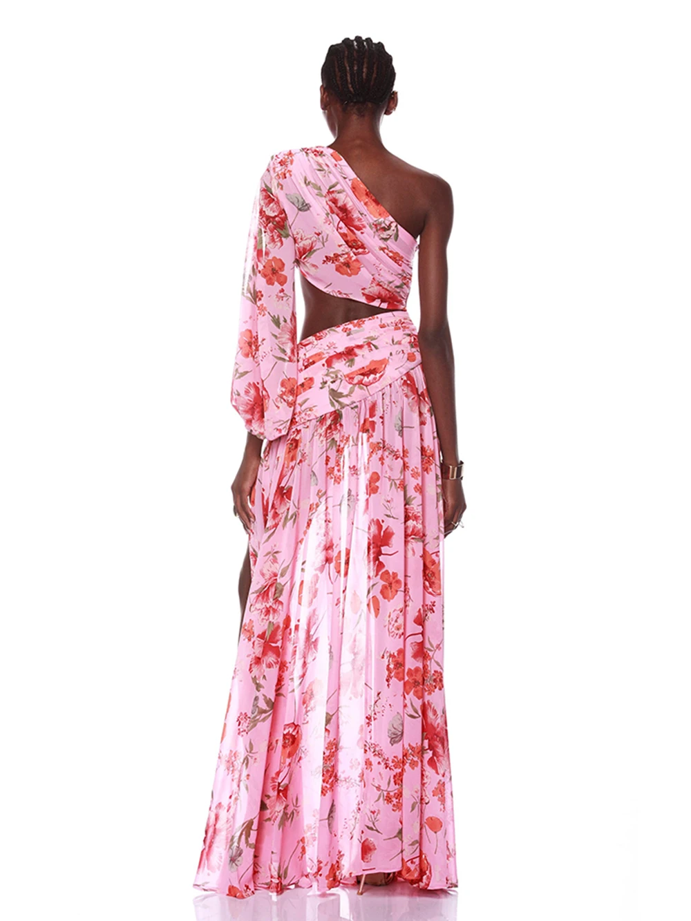 Sexy Schuine One Shoulder Slanke Bloemen Maxi Jurk 2024 Elegante Bloemenprint Onregelmatig Uitgesneden Lange Mouwen Jurk Feest Avond