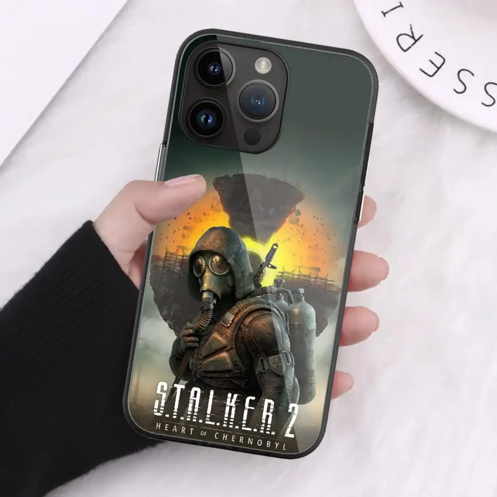 Stalker 2 Phone Case For iPhone 16 Pro Max 15 14 13 12 Mini 11 XR XS 8 7 Plus Black Art Glass Cases