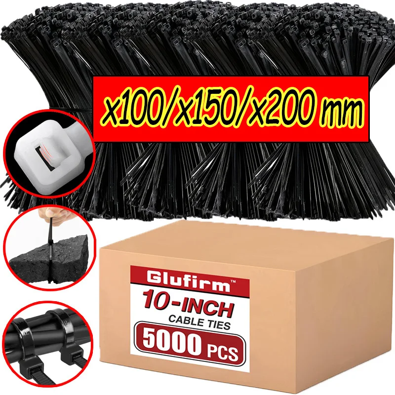 Kunststoff-Nylon-Kabelbinder Selbstsichernd Schwarz Befestigungsband Kabelbinder-Set Kabel-Zip-Tie Befestigungsring Zip-Wraps Kabelbinder