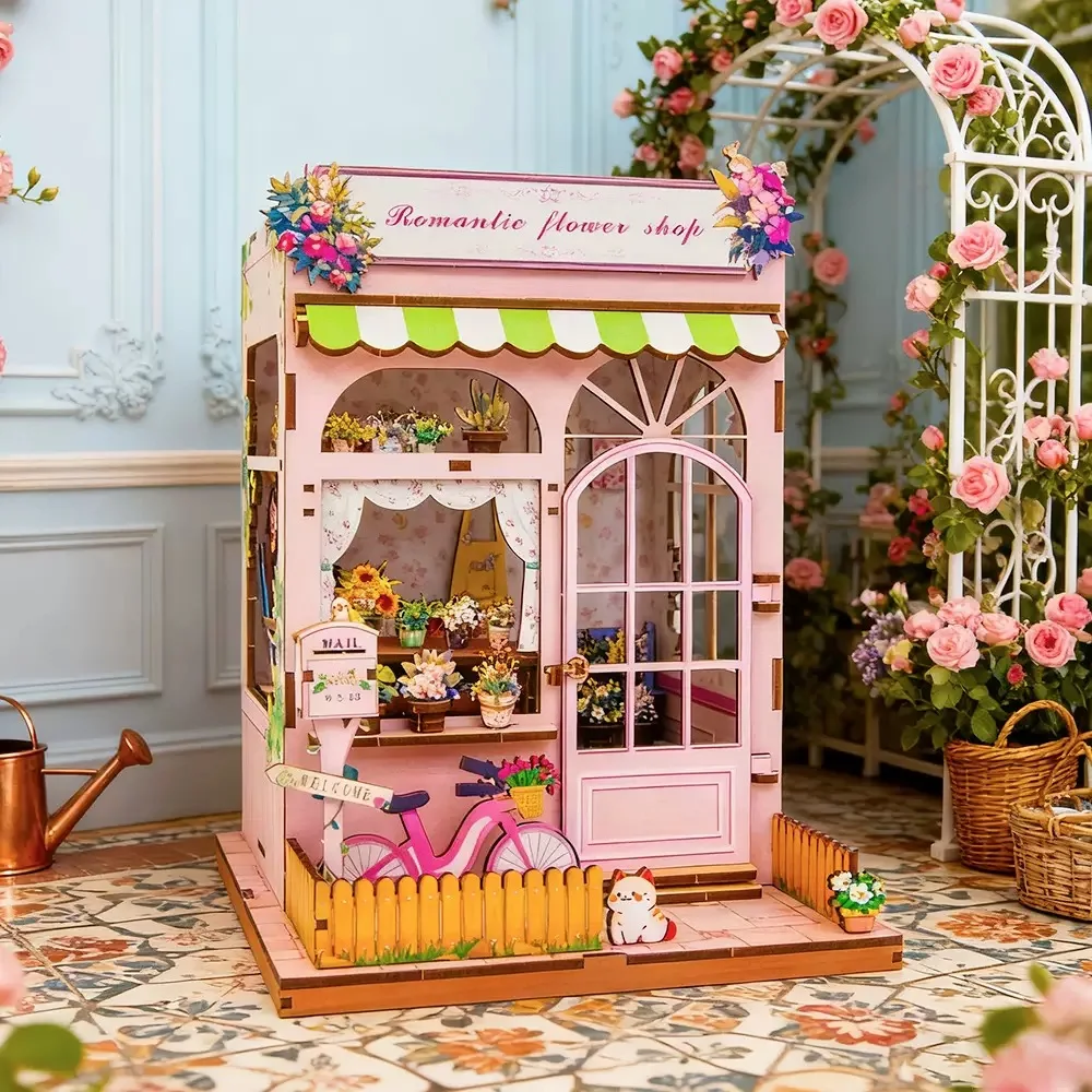 DIY Wooden Miniature Model Kit Romantic Flower Casa Blue Room 3D Puzzle Doll Houses With Furniture for Friends Birthday Gifts