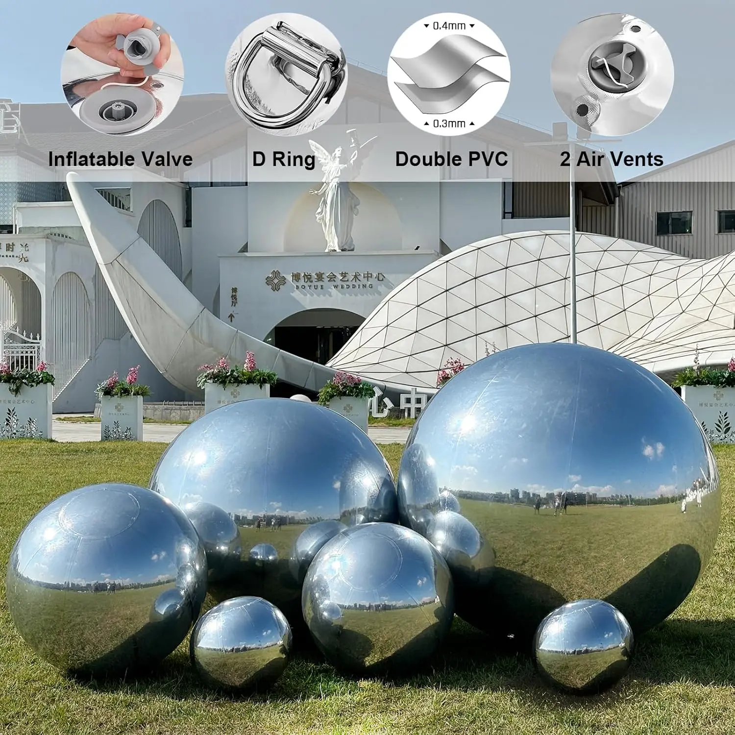 Gigantische zilveren opblaasbare spiegelbal hangende opblaasbare spiegelballon grote verzegelde gouden kleurrijke bol voor bruiloft evenement decor