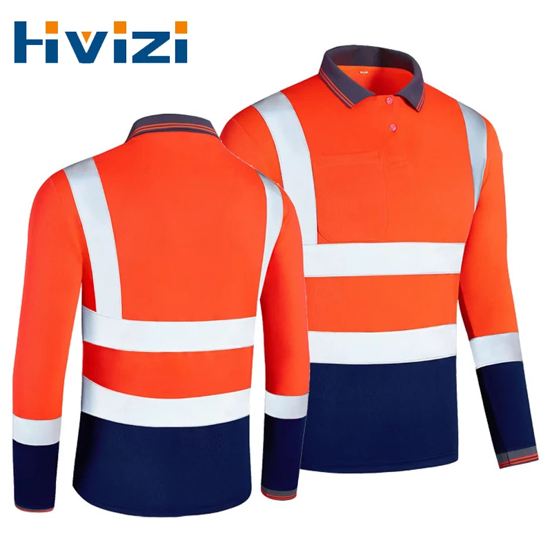 Reflective Safety Shirt Long Sleeve with Buttons and Pocket Long Sleeve Construction Work Shirts for Men Hi Vis Workwear Shirts