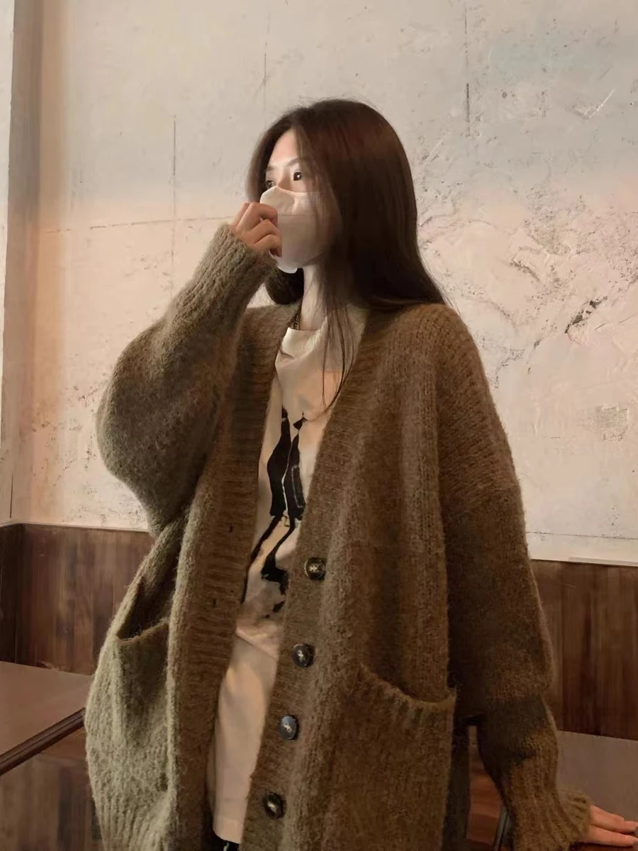 Suéter de Punto ueso y Suave para Mujer, Estilo Hoado, Otoño Invierno, Nuevo Estilo Coreano, Cárdigan, Estilo Dulce, Fibr...