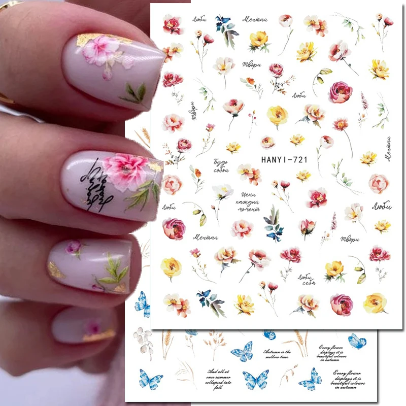

3d Nail Art Stickers Skyblue Butterflys Apricot Wheat Leaves Flowers Adhesive Sliders Decals For Nails Decorations Manicure