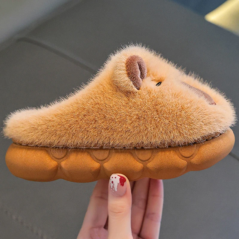 Capybara Cartoon Flauschige Hausschuhe Kinder Indoor Weichen Boden Mutter-Kind Baumwolle Hausschuhe Anti Slip Winter Warme Plüsch Rutschen 45 – Detail 6