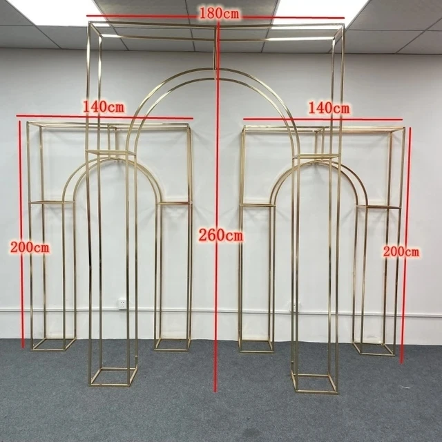 3 Stücke Hochzeitsbogen mit glänzender Goldlinie, mehrstöckiger Hintergrundrahmen, Hochzeitsblumenrahmen, Schleier-Stützrahmen – Detail 12