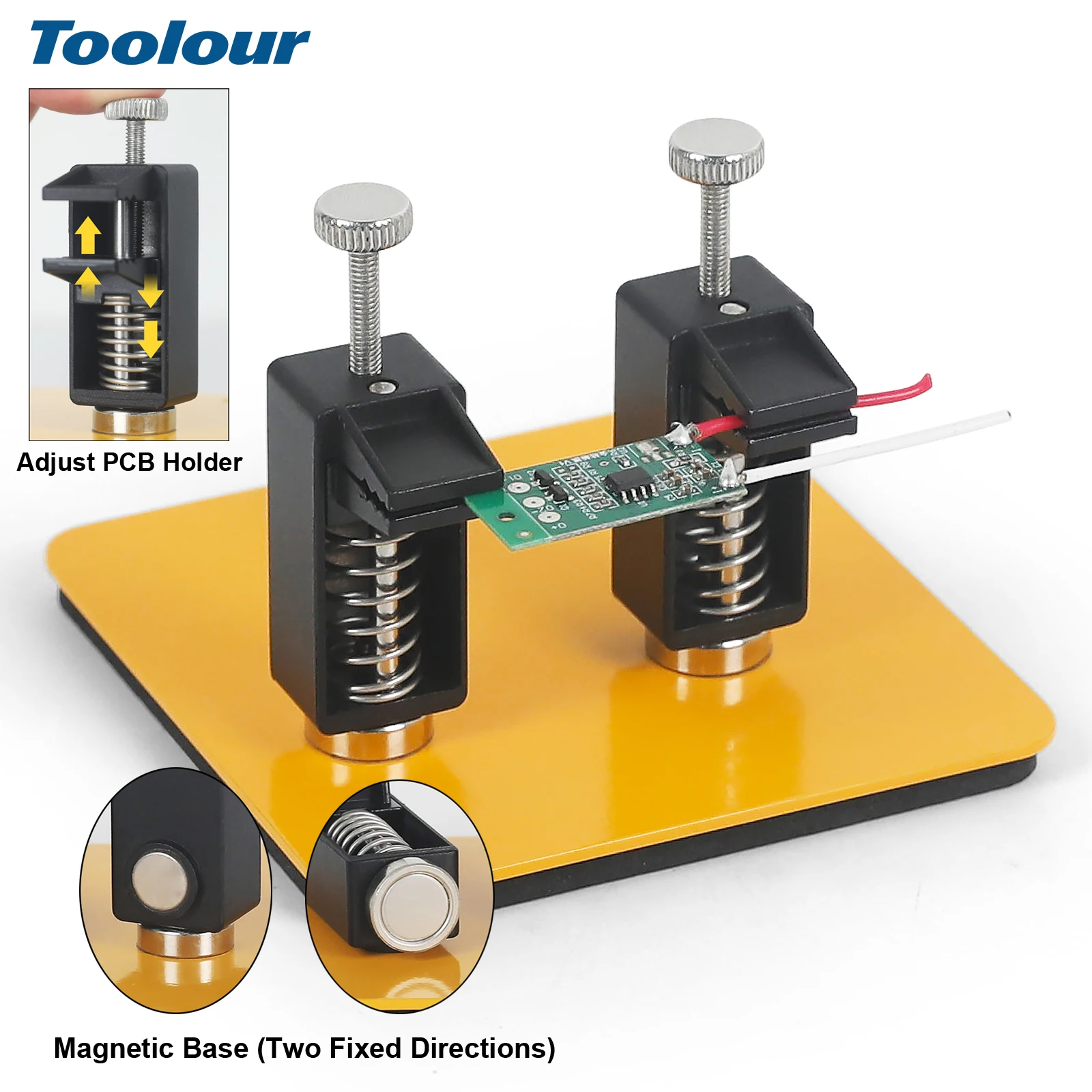 Toolour Magnetic Adjustable Circuit Board Holder Helping Hands for Soldering and Repair, 2 Metal Gooseneck Arms Alligator Clips