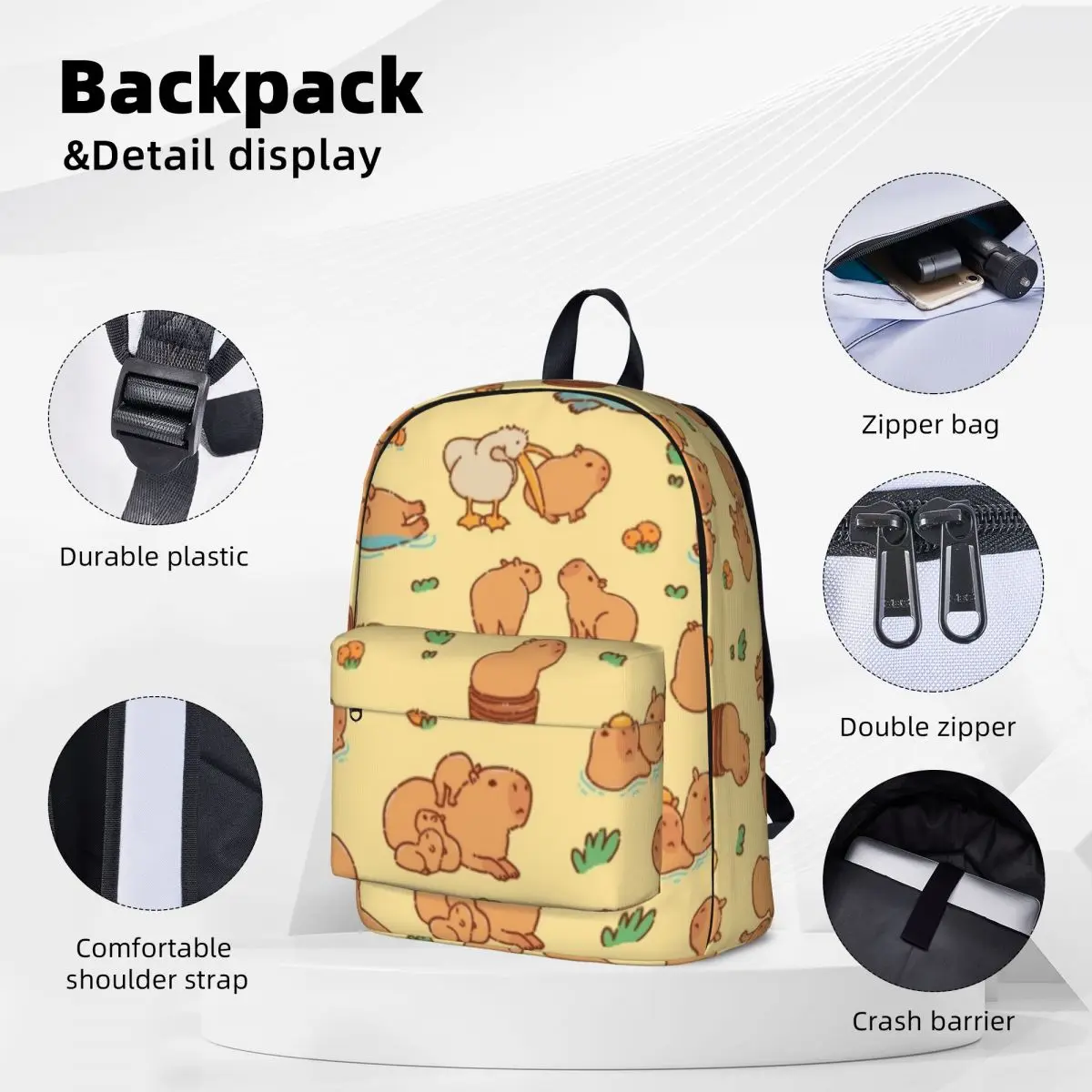 Capybara Backpacks Large Capacity Student Book bag Shoulder Bag Laptop Rucksack Casual Travel Rucksack Children School Bag