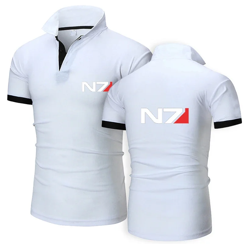 2024  N7 Mass Effect Logo Cotton Polo Shirts for Men Casual Solid Color Slim Fit Mens Polos  Summer Fashion Brand Clothing