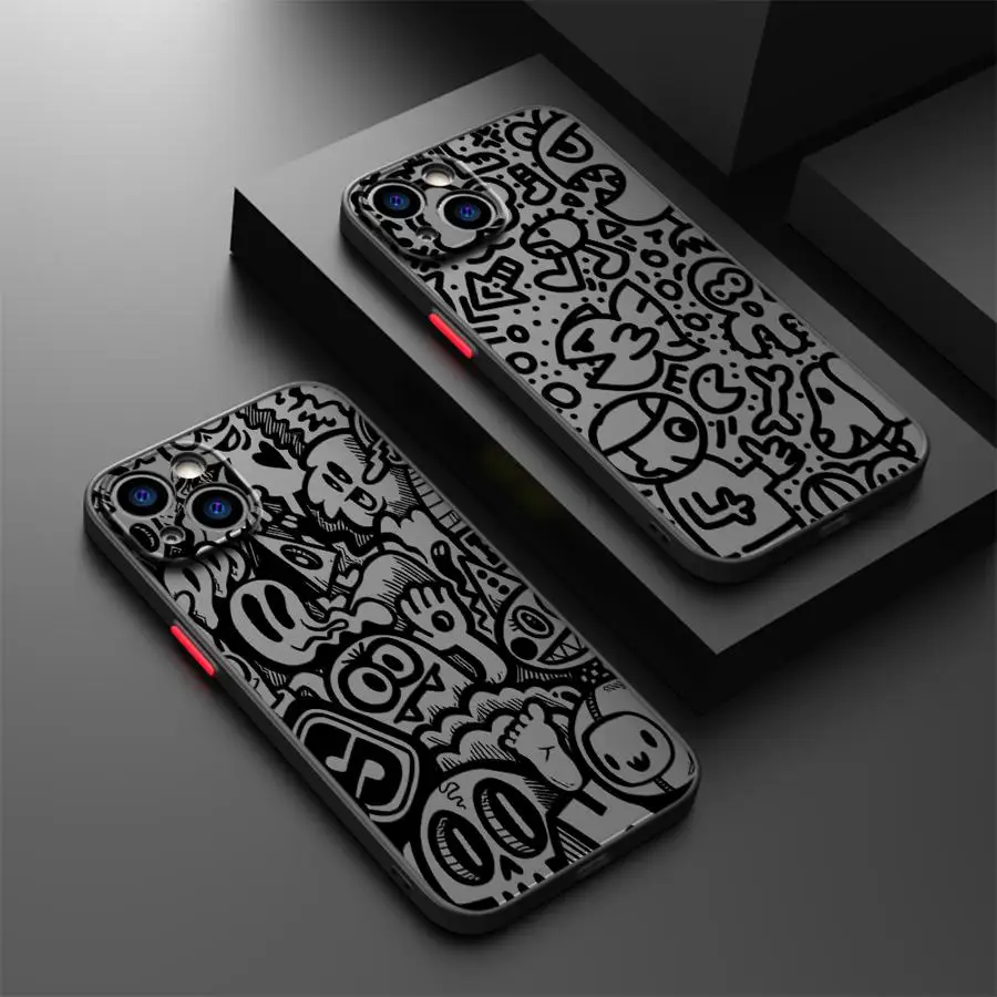 Funda para iPhone 12 16 Pro Max 15 Plus 14 16e X XS 11 7 8 13 Mini funda trasera de teléfono dibujos animados lindo abstracto