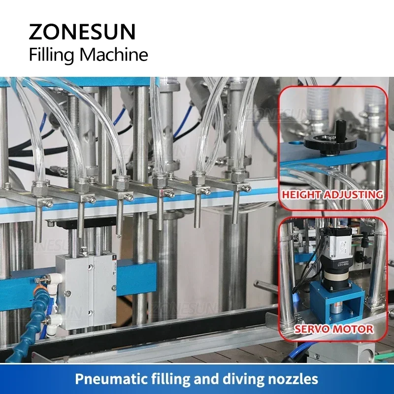 ZONESUN-máquina automática de llenado de líquidos de seis cabezales, servomotor, crema detergente, pasta gruesa, champú, ketchup, ZS-YT6T-6PX de miel