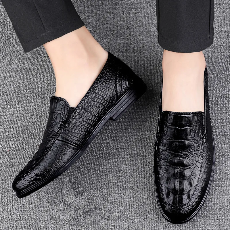 Men’s Casual Genuine Leather Shoes Brand Comfort Slip on Formal Business Loafers Men Crocodile Pattern Black Male Driving Shoes