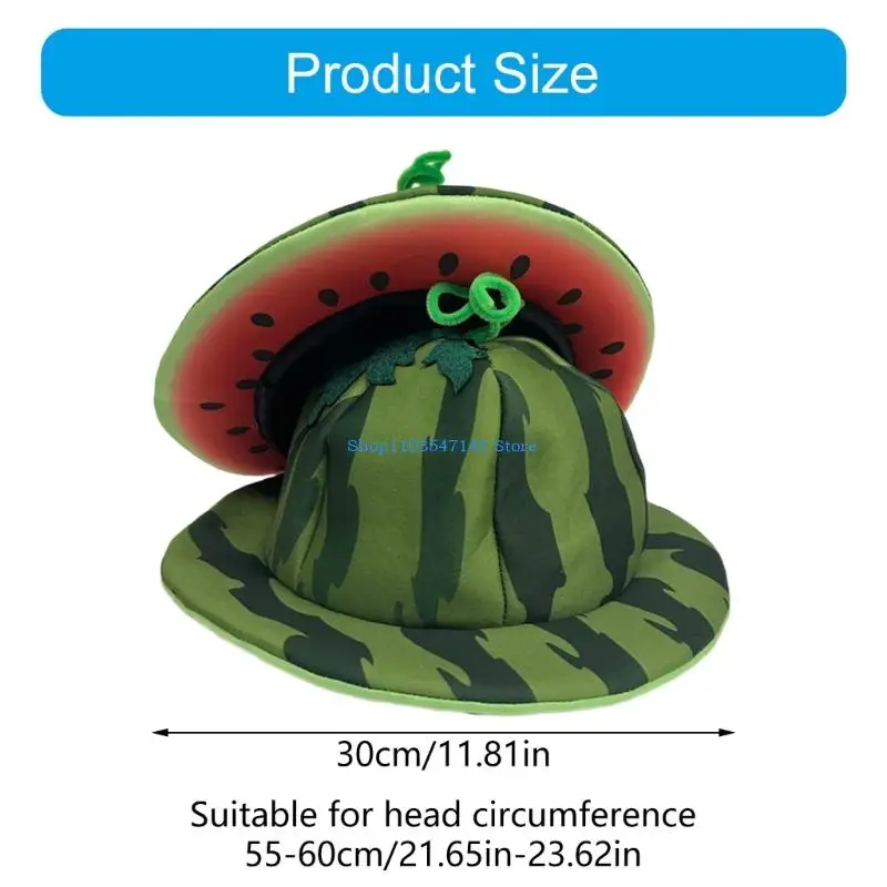P88B ثلاثية الأبعاد البطيخ قبعة بحافة لحفلة الهالوين الاحتفال خلع الملابس واسعة الحواف الفاكهة القبعات قبعة لعطلة الهدايا