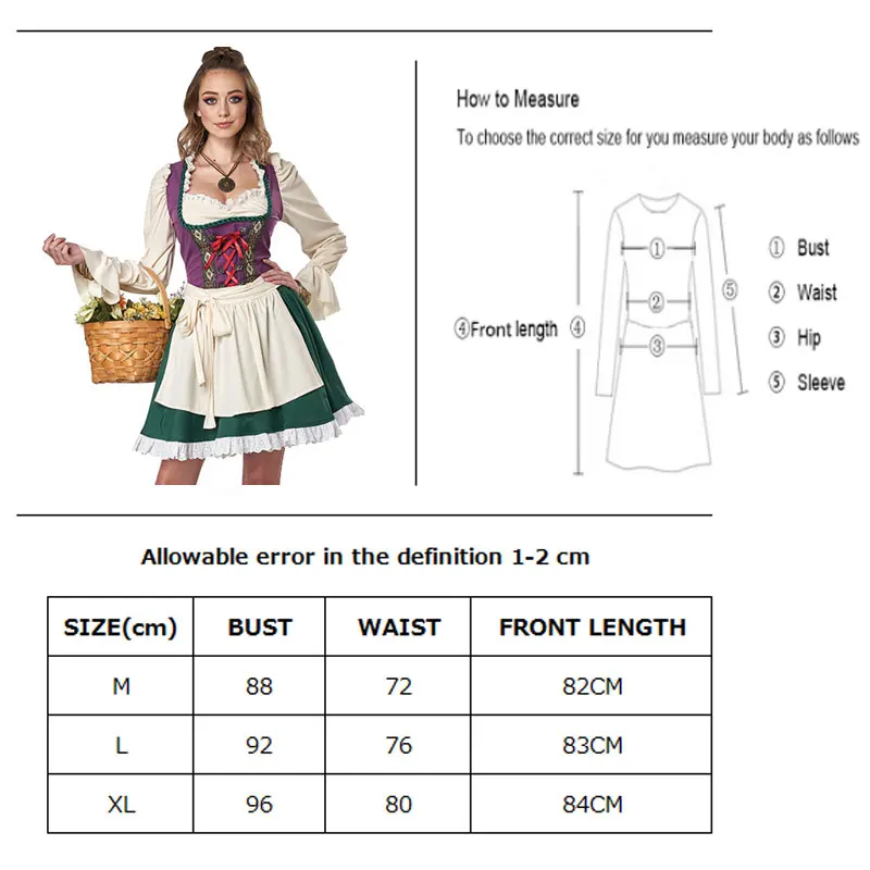 Damen Karneval Oktoberfest Kostüm Bayerisches Traditionelles Fräulein Kellnerin Cosplay Halloween Bühnen-Partykleid – Detail 1