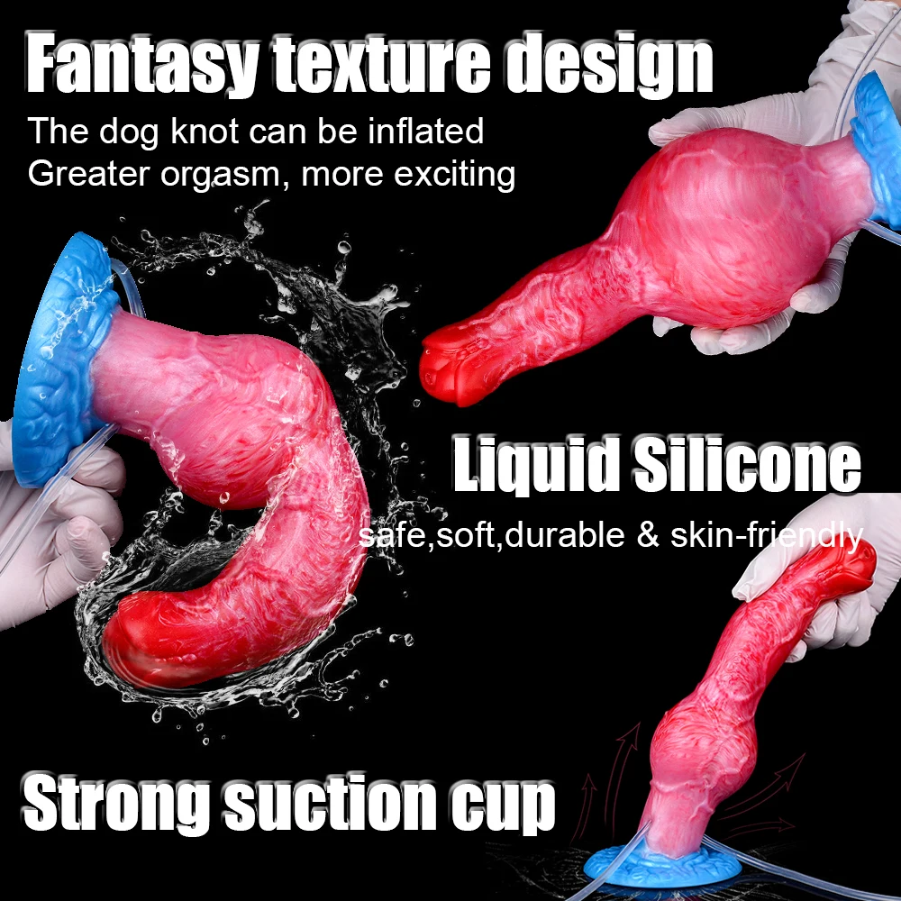 NYOTA Squirting Dog Dildo Inflatable Big Knot Anal Plug Penis With Suction Cup Silicone Clit Masturbator Sex Toys For Women Men